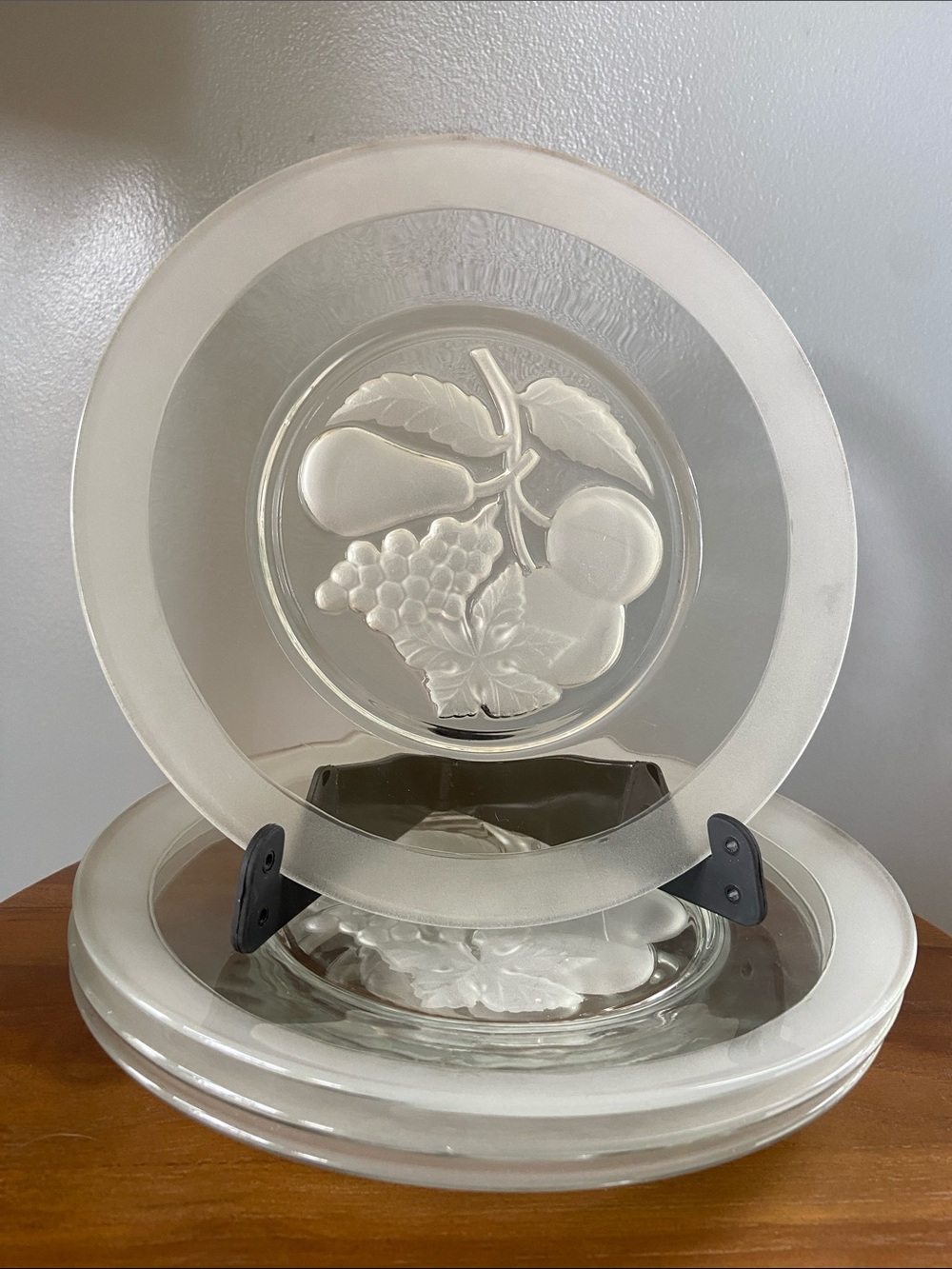 Vintage Val Saint Lambert Brussels Fruit Crystal Plates (Set of 4)